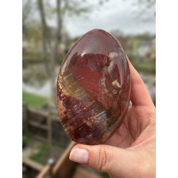 Large Polished Ocean Jasper Standing Freeform | Red, Ochre & Cream Banding - Picture 2 of 7